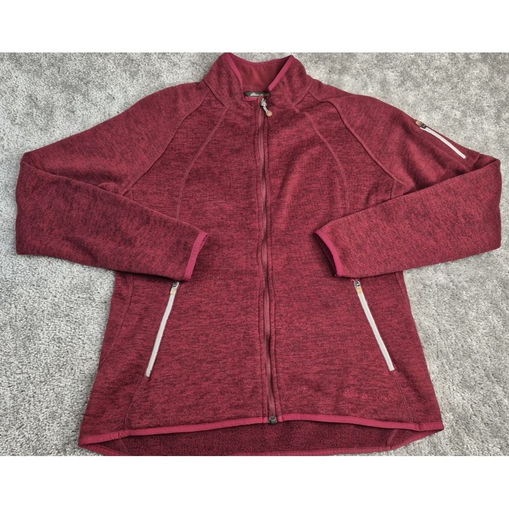 Eddie Bauer Quest Fleece Full Zip Women Large Red Black Activewear
